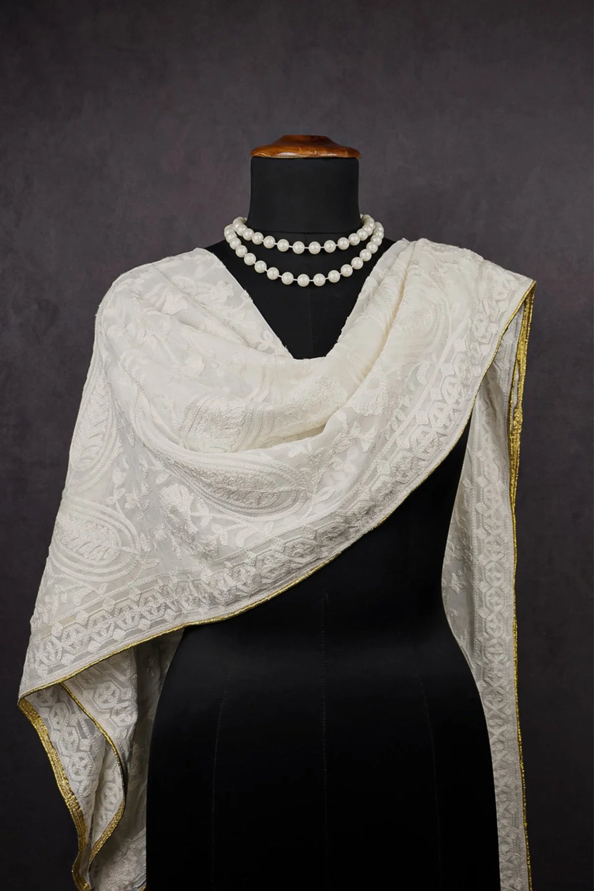 White Dyeable Georgette Dupatta With All Over Thread Work PG-114 - Design For Destiny