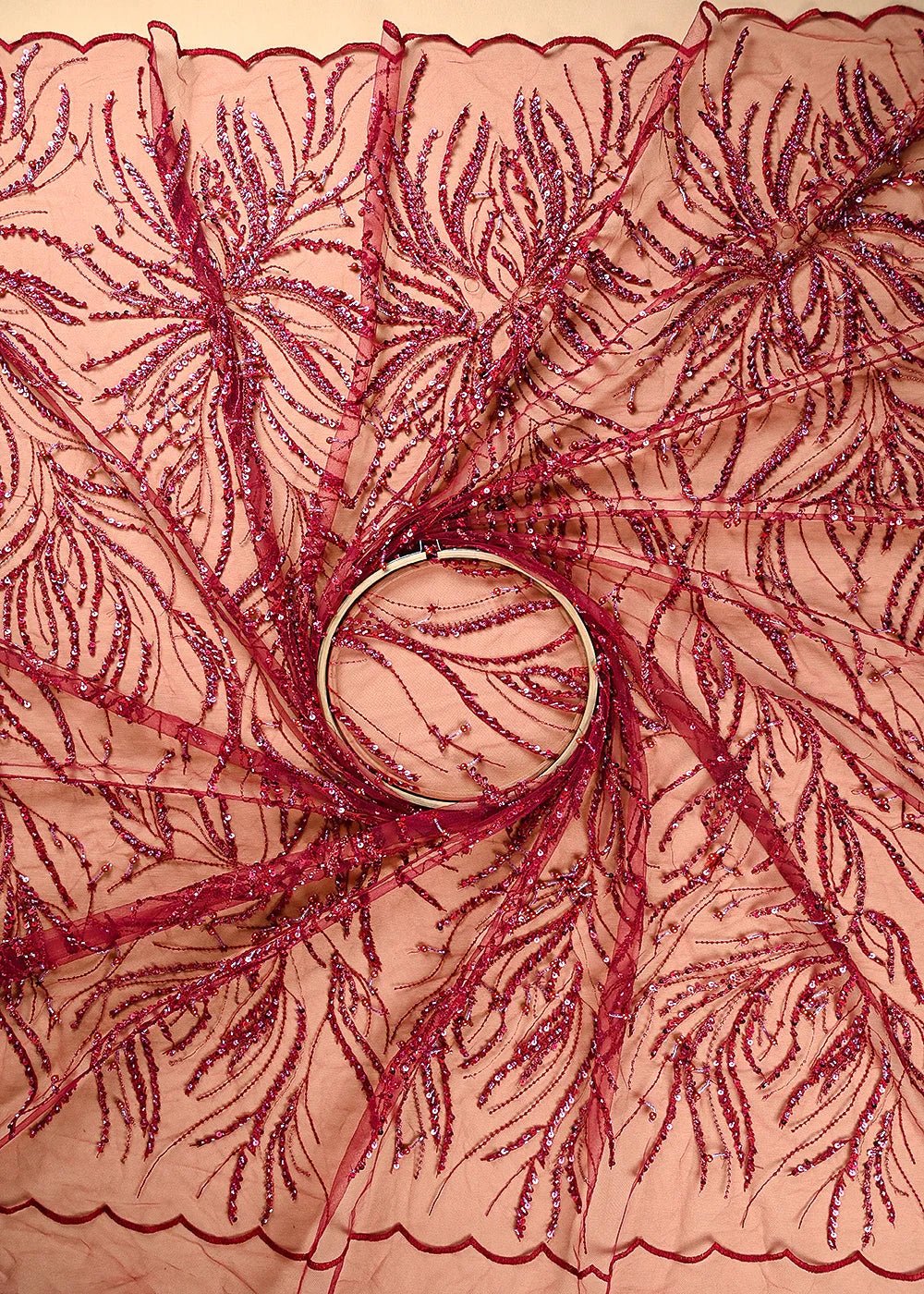 Maroon Imported Net Fabric With All Over Thread, Bead And Sequins Work PS-184 - Design For Destiny