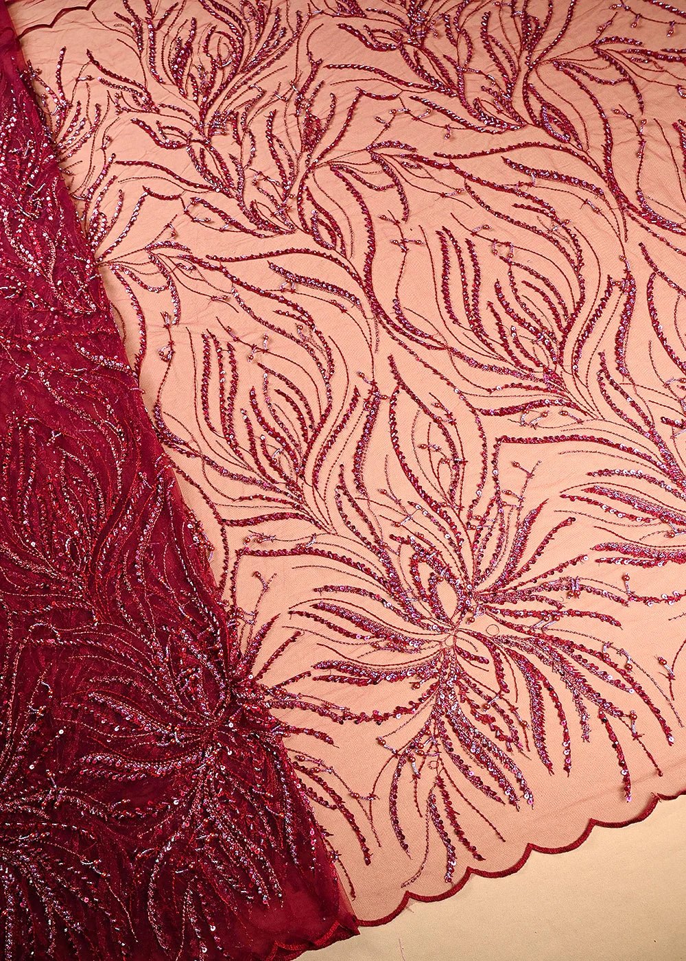Maroon Imported Net Fabric With All Over Thread, Bead And Sequins Work PS-184 - Design For Destiny