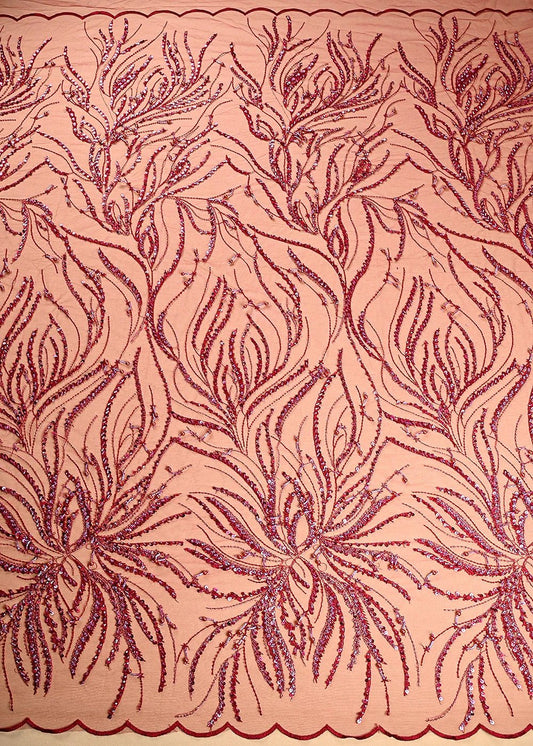 Maroon Imported Net Fabric With All Over Thread, Bead And Sequins Work PS-184 - Design For Destiny