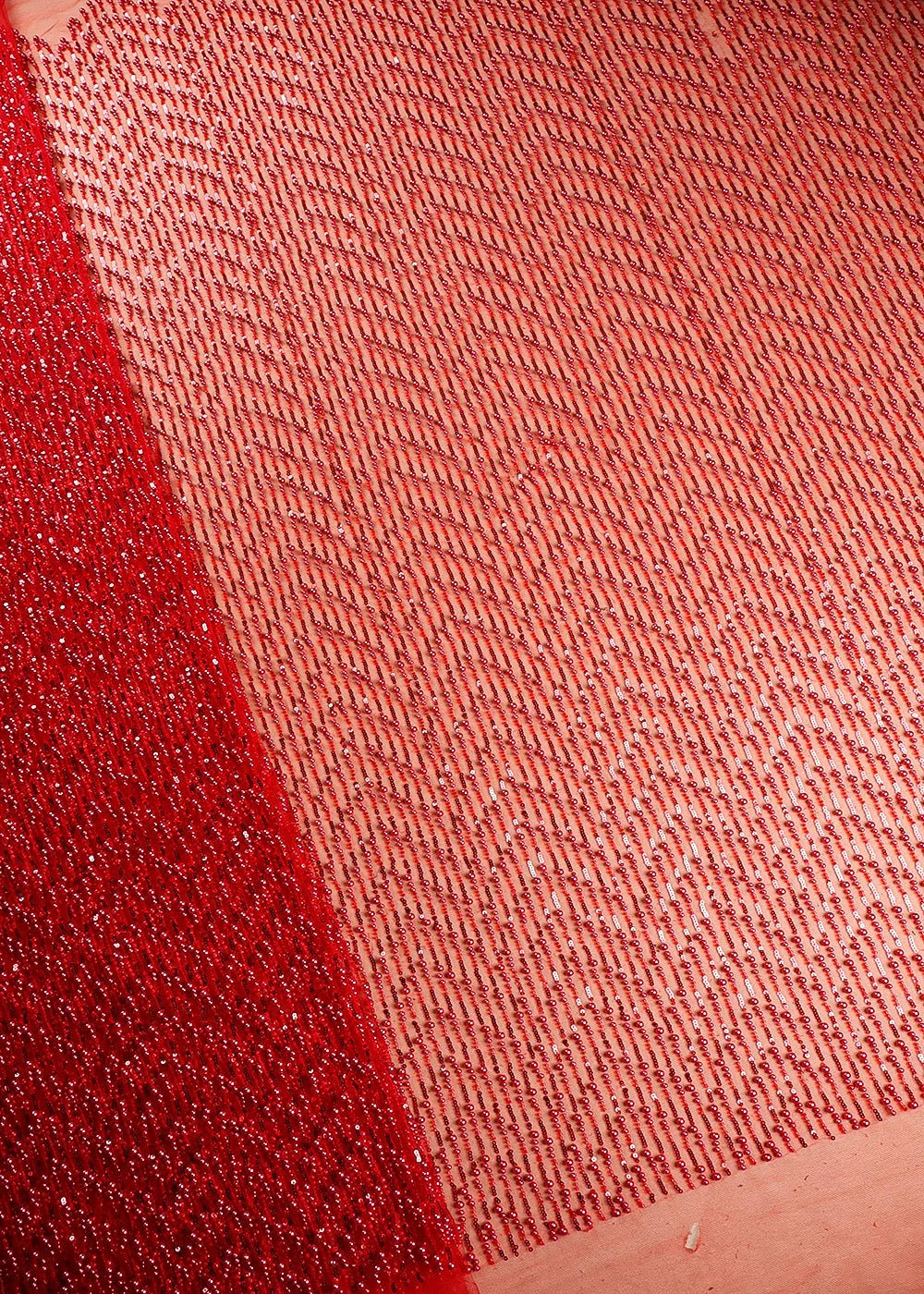 Red Imported Net Fabric With All Over Bead And Sequins Work PS-180 - Design For Destiny