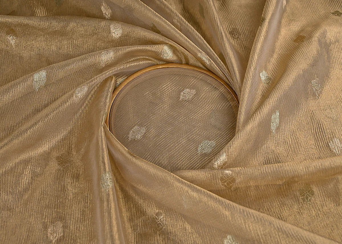 Golden Tissue Fabric With All Over Zari Handloom PG-158 - Design For Destiny