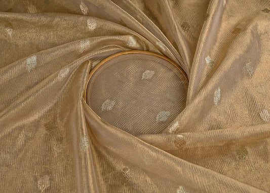 Golden Tissue Fabric With All Over Zari Handloom PG-158 - Design For Destiny