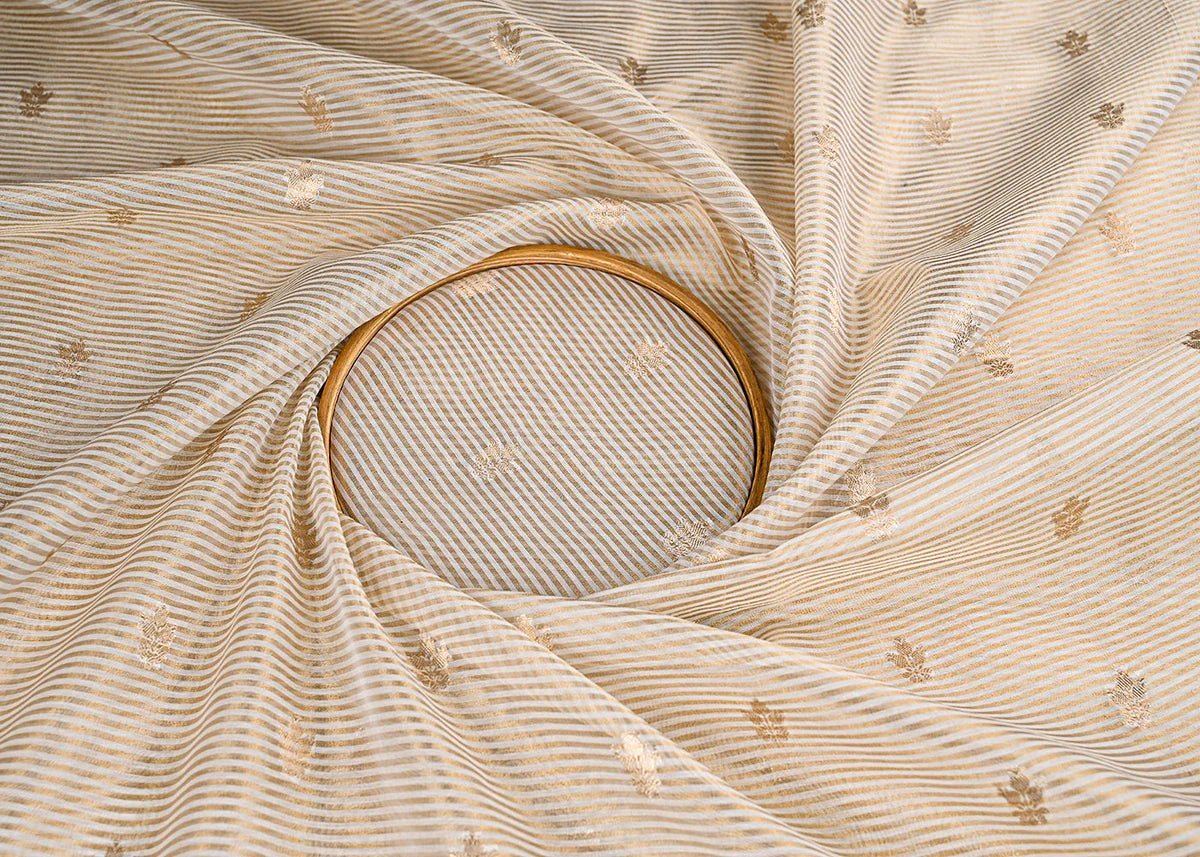 The Noor - White Dyeable Tissue Fabric With All Over Zari Handloom PG-157 - Design For Destiny