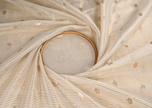 The Noor - White Dyeable Tissue Fabric With All Over Zari Handloom PG-157 - Design For Destiny
