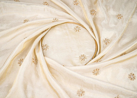 Golden Dyeable Tissue Fabric With All Over Buti Of Sequin, Katdana And Bead Work PS-179 - Design For Destiny