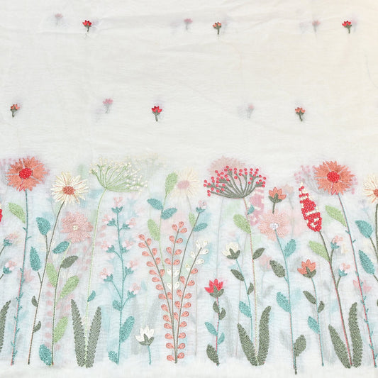 Mul Chanderi Floral Thread Embroidery Fabric – Elegant Buti Designer Fabric -1026 - Design For Destiny