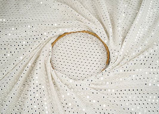 White Dyeable Georgette Fabric With All Over Faux Mirror And Thread Work PG-148 - Design For Destiny