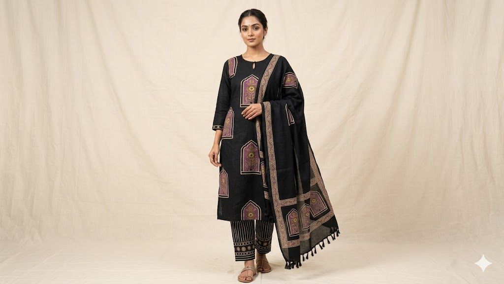 Mul cotton Ajarak printed 3pc suit RA123 - Design For Destiny
