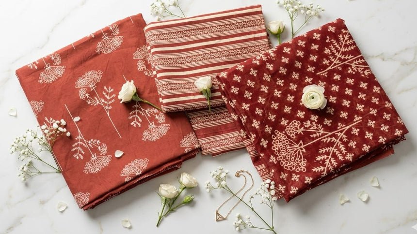 Mahroon Floral & Striped Mul Cotton 3PC Suit - Design For Destiny