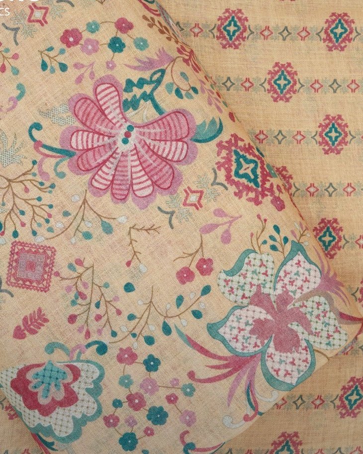 Yellow Floral & Abstract Print Cotton Linen Fabric TU 142 - Design For Destiny