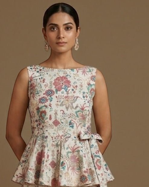 White Floral & Abstract Print Cotton Linen Fabric | TU141 - Design For Destiny