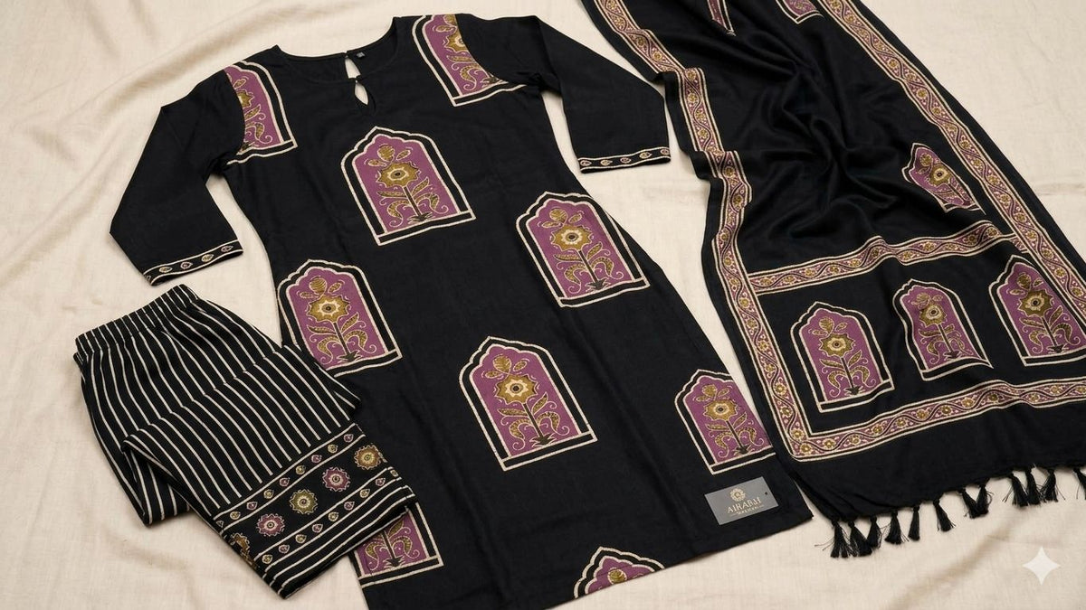 Mul cotton Ajarak printed 3pc suit RA123 - Design For Destiny