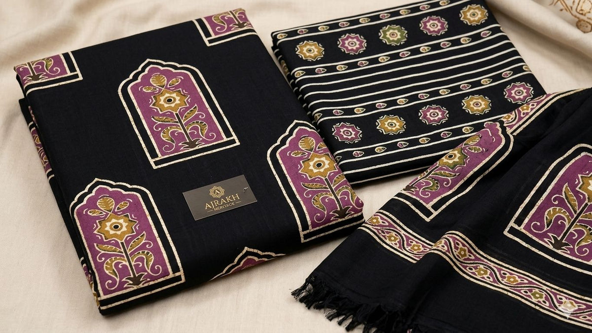 Mul cotton Ajarak printed 3pc suit RA123 - Design For Destiny