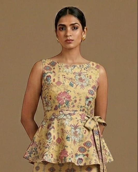 Yellow Floral & Abstract Print Cotton Linen Fabric TU 142 - Design For Destiny