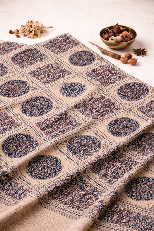 Beige Floral Kantha Print Cotton Fabric - Design For Destiny