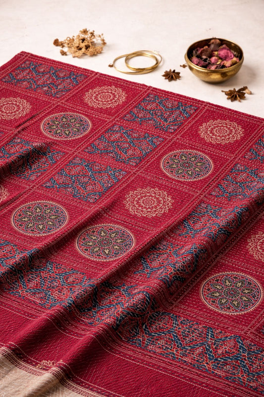 Red Floral Kantha Print Cotton Fabric - Design For Destiny