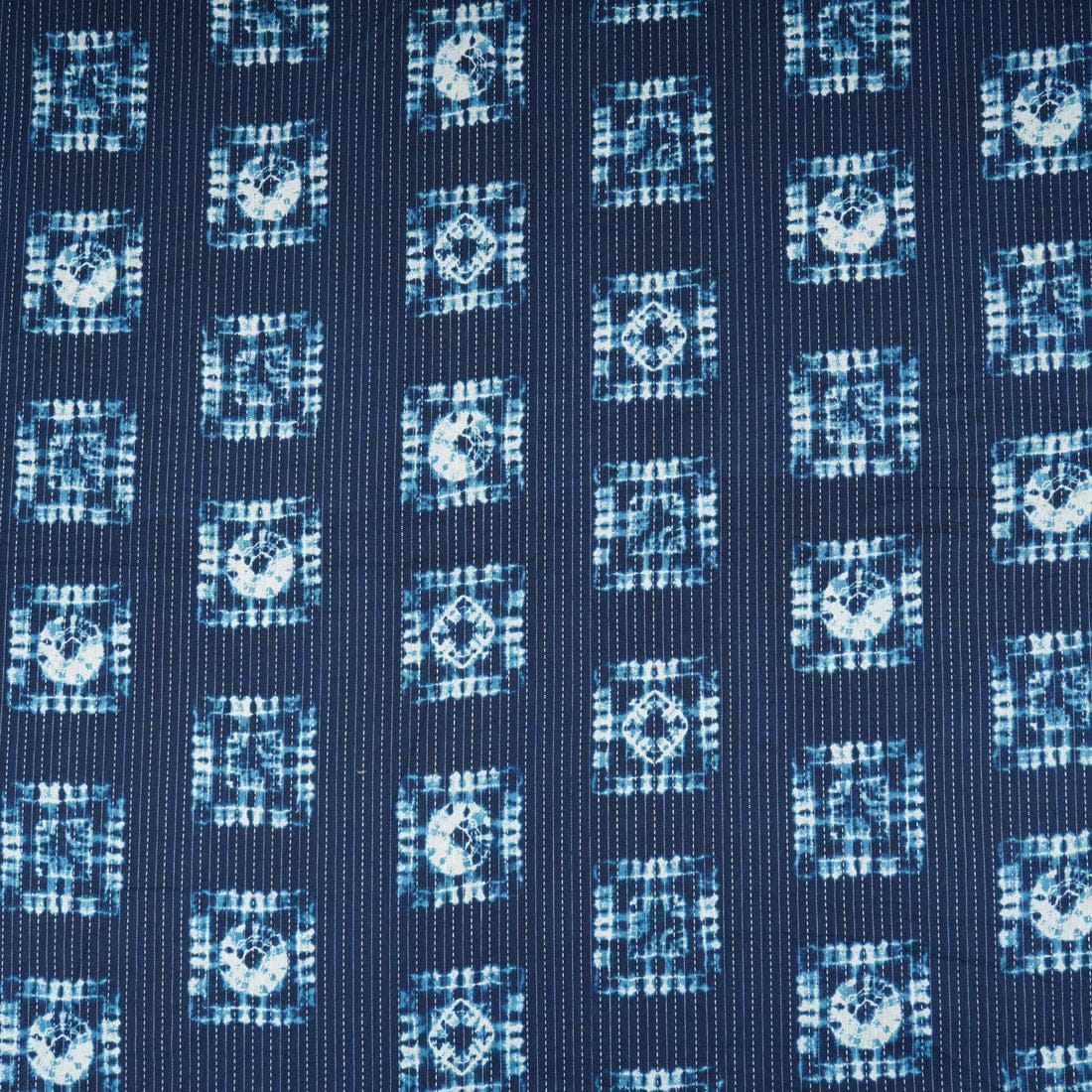Indigo White Floral Kantha Print Cotton Fabric - Design For Destiny