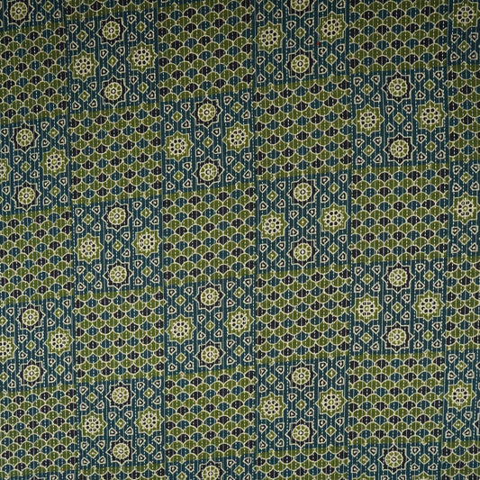 Dark Blue Ajrakh with Kantha Print Cotton Fabric - Design For Destiny
