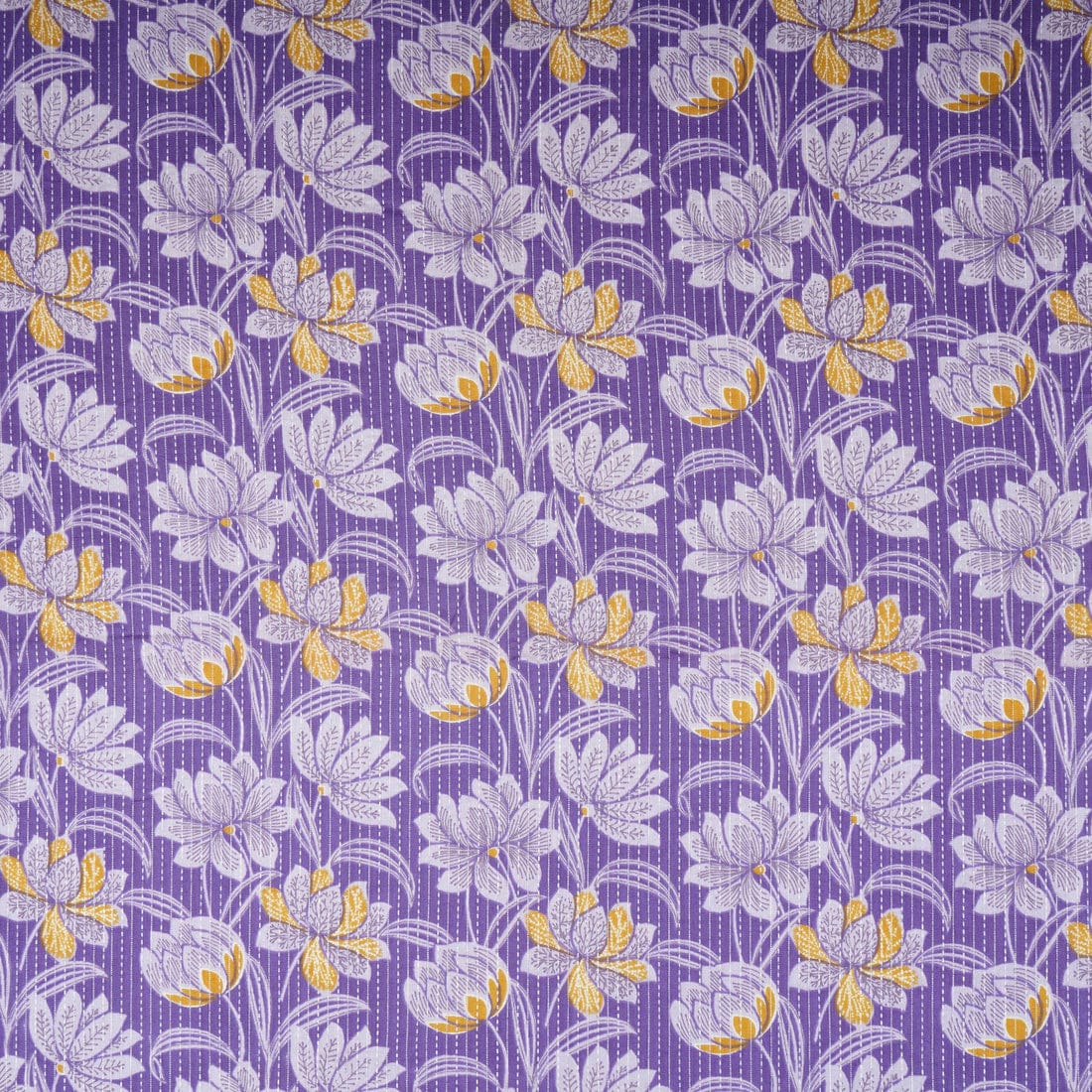 Purple Floral Kantha Print Cotton Fabric - Design For Destiny