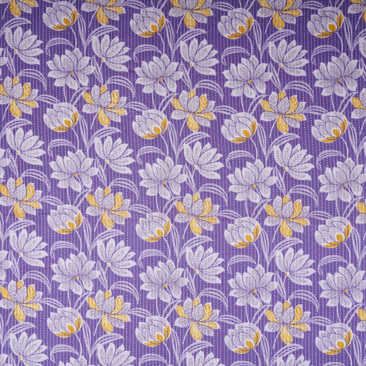 Purple Floral Kantha Print Cotton Fabric - Design For Destiny