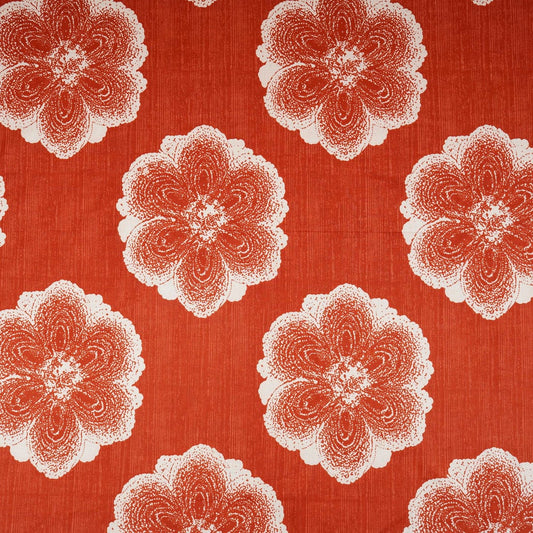 Orange & White Floral Applique Print Cotton Fabric - Design For Destiny
