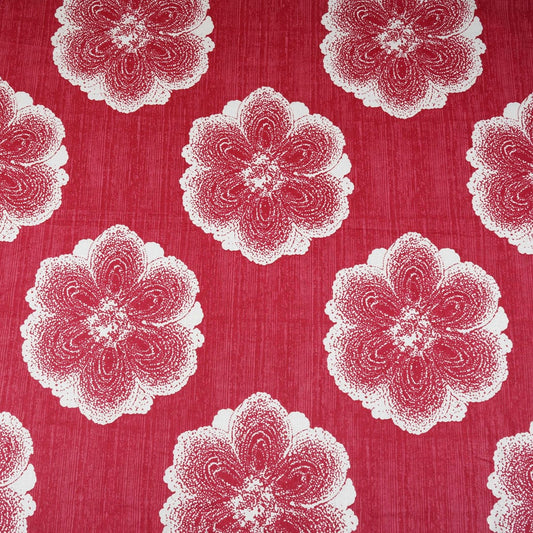 Maroon & White Floral Applique Print Cotton Fabric
