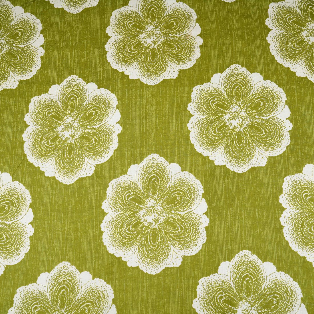 Olive Green & White Floral Applique Print Cotton Fabric - Design For Destiny