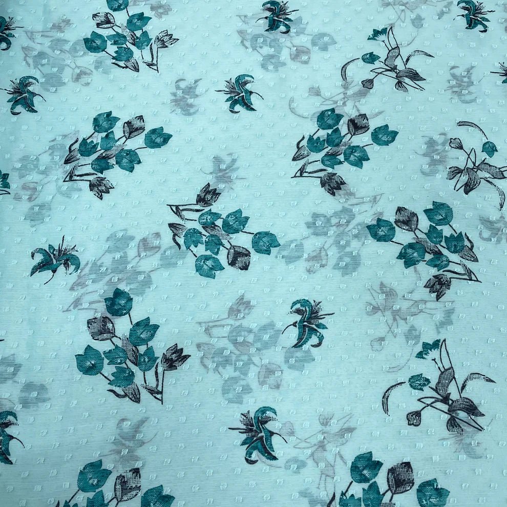 Light Blue with Blue Floral Chiffon Dobby Fabric TU-178 - Design For Destiny