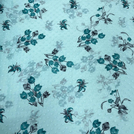 Light Blue with Blue Floral Chiffon Dobby Fabric TU-178 - Design For Destiny