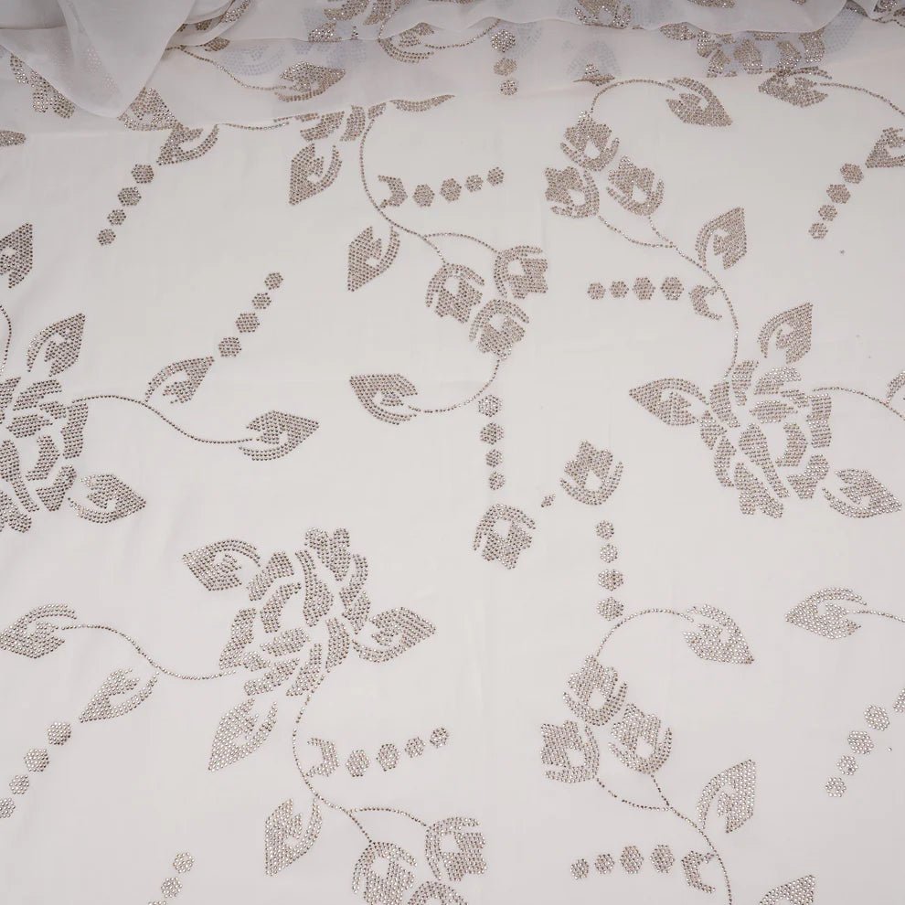 White Dyeable Swarovski embroidery Georgette Fabric TU-139 - Design For Destiny