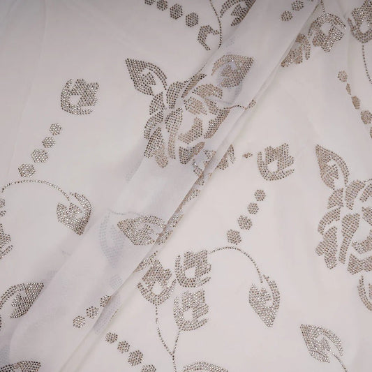 White Dyeable Swarovski embroidery Georgette Fabric TU-139 - Design For Destiny