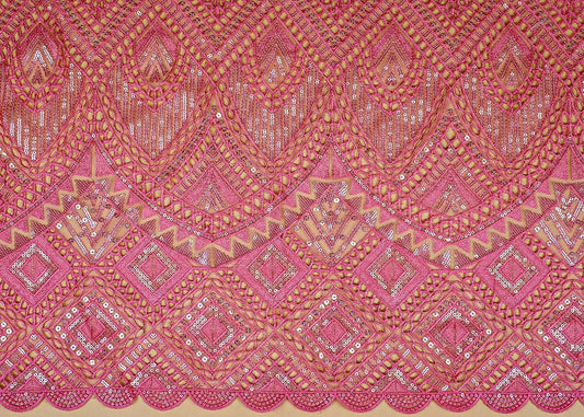 Pink Exquisite Imported Net Fabric with All-Over Cutwork and Sequins PG-108 - Design For Destiny